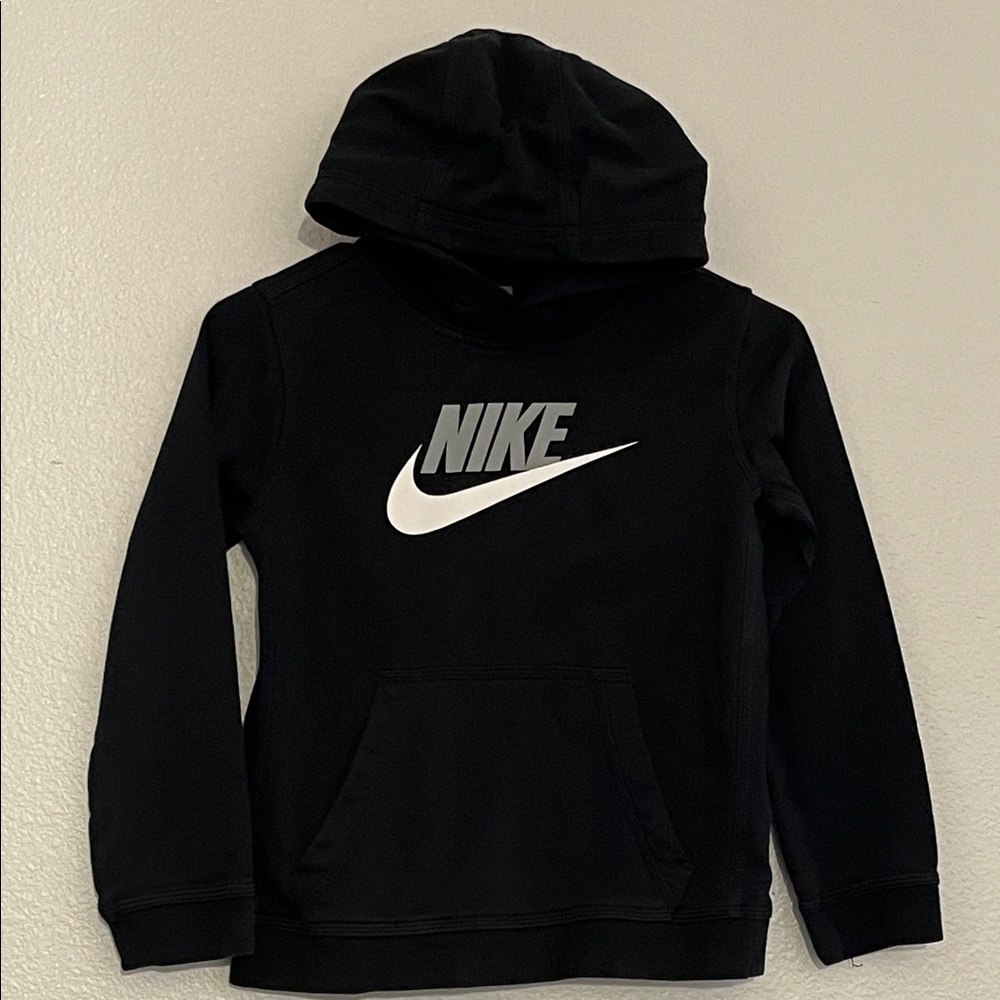 Nike Black Hoodie with Gray and White Logo - Kids